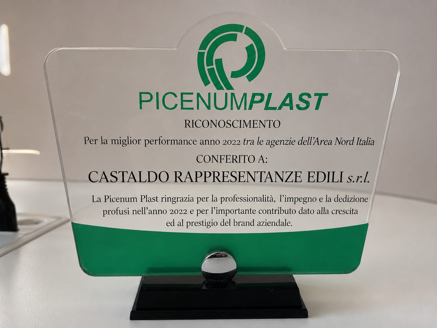 Riconoscimento Picenum Plast per la miglior performance 2022 tra le agenzie dell'Area Nord Italia